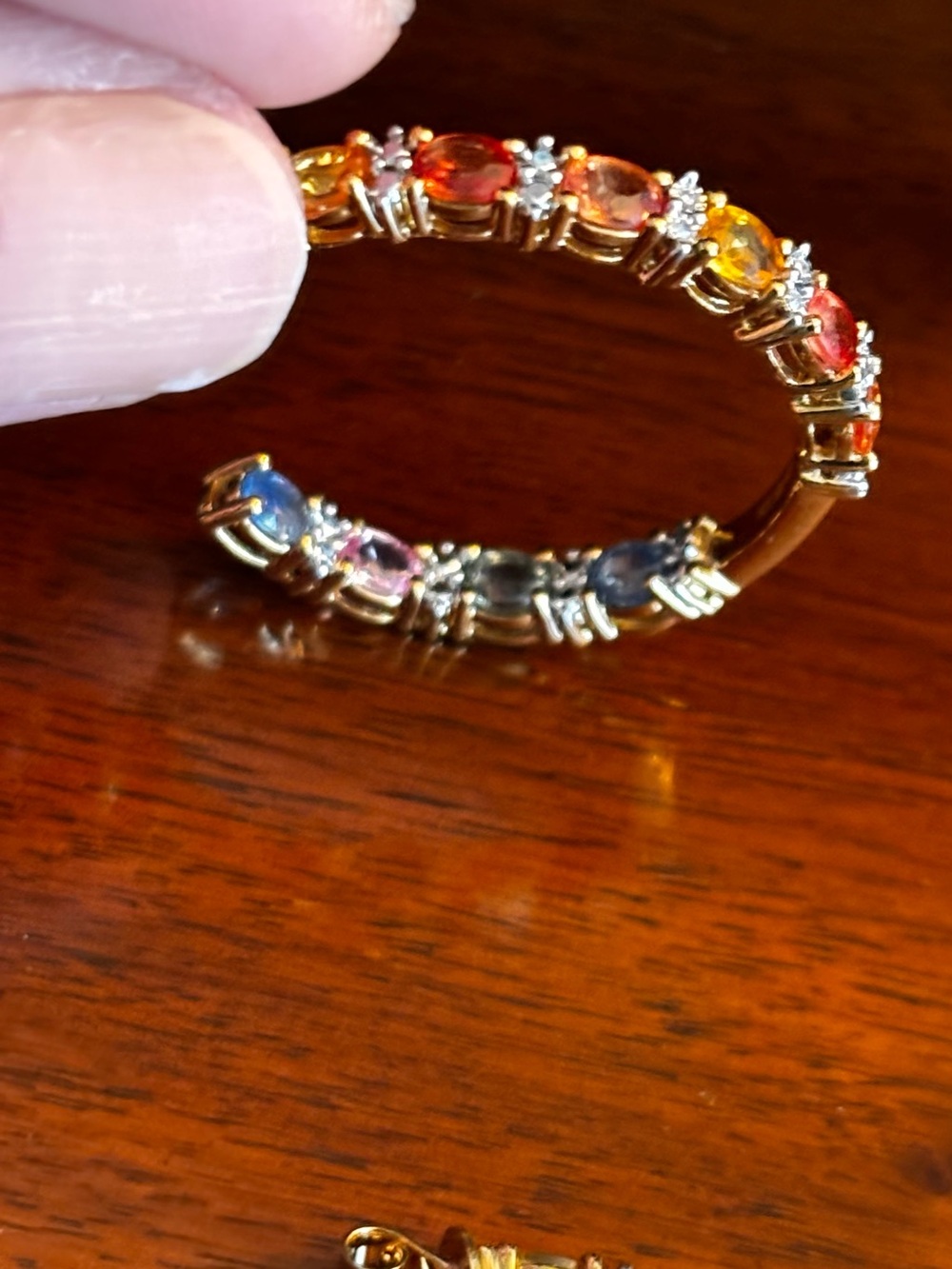 Gold-Tone Multicolor sapphire Hoop Earrings - Women Jewelry - Picture 3 of 7